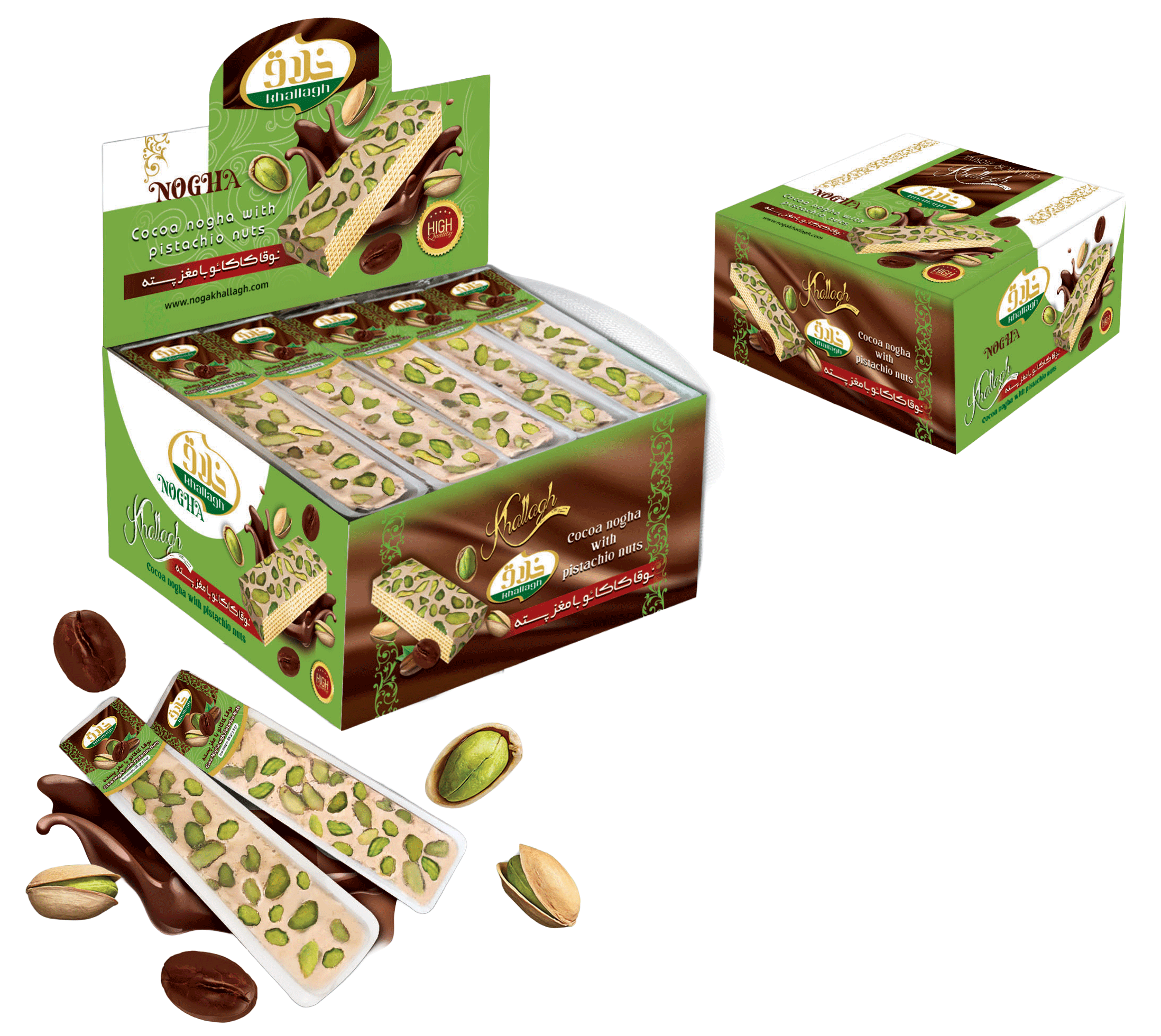 نوقا کاکائویی پسته ای 20%-سوپری 21 لقمه 40 گرم